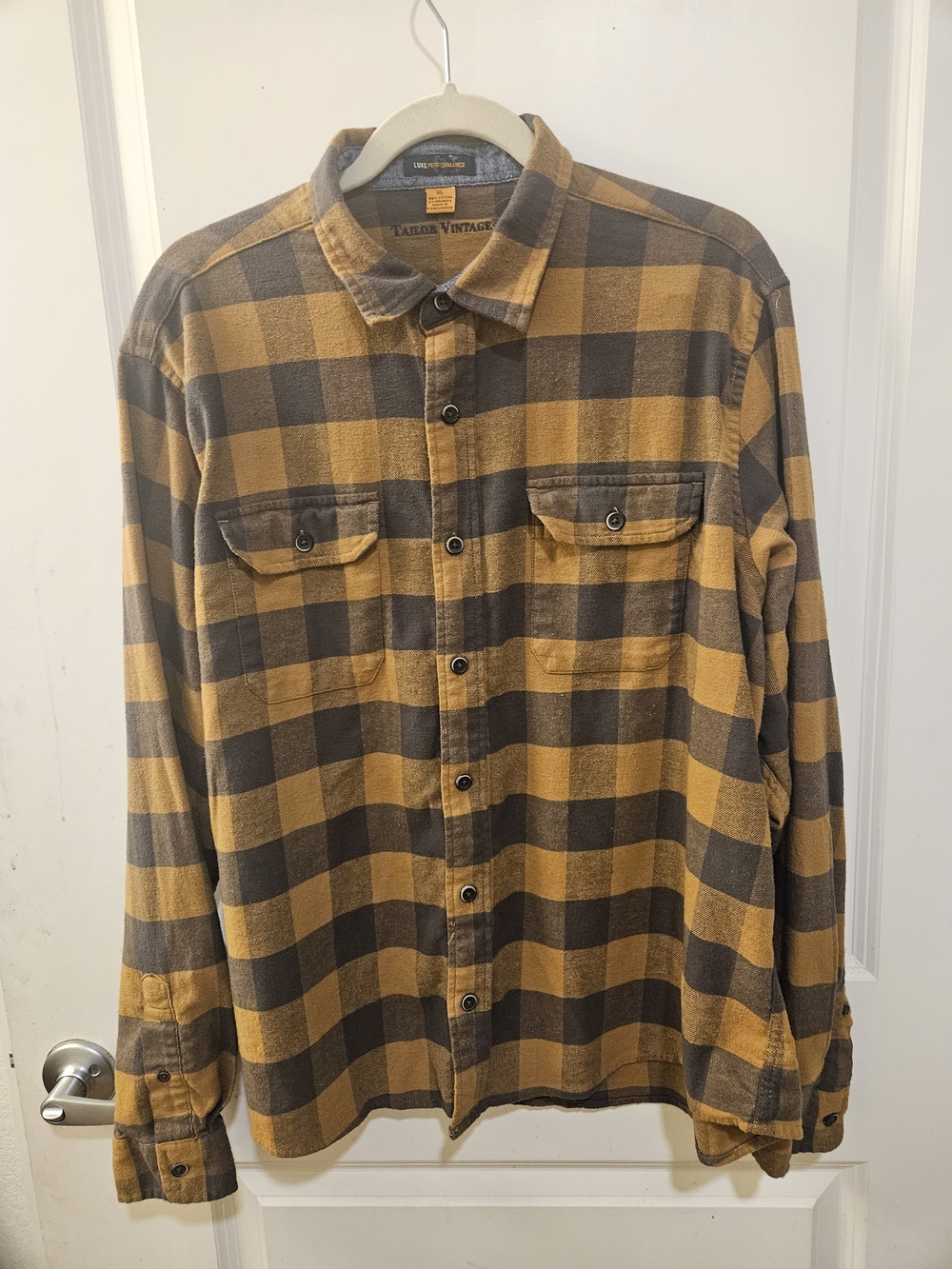 Tailor Vintage Men's Mustard Yellow & Brown Plaid Button-Down Shirt